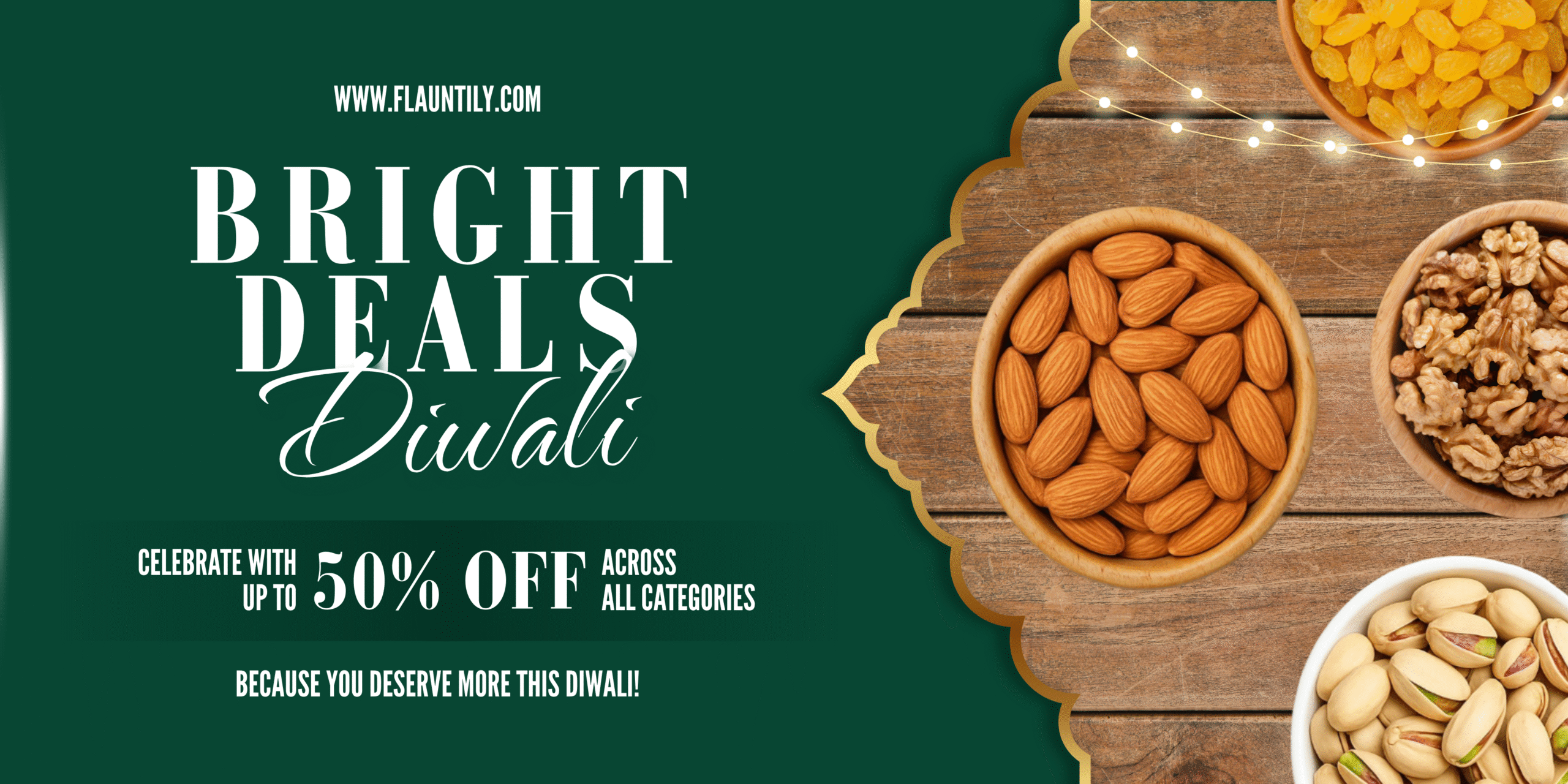Green and Gold Modern Diwali Deals Banner